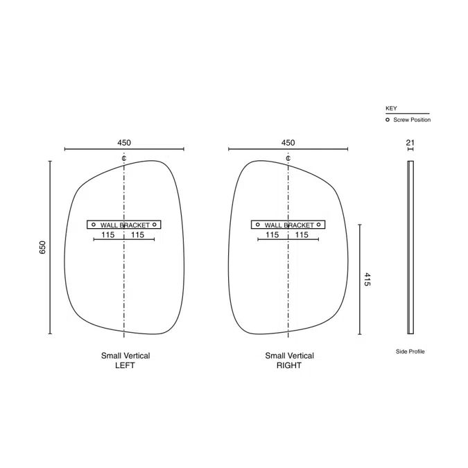 ISSY Glide 650mm x 450mm Small Vertical Mirror Left