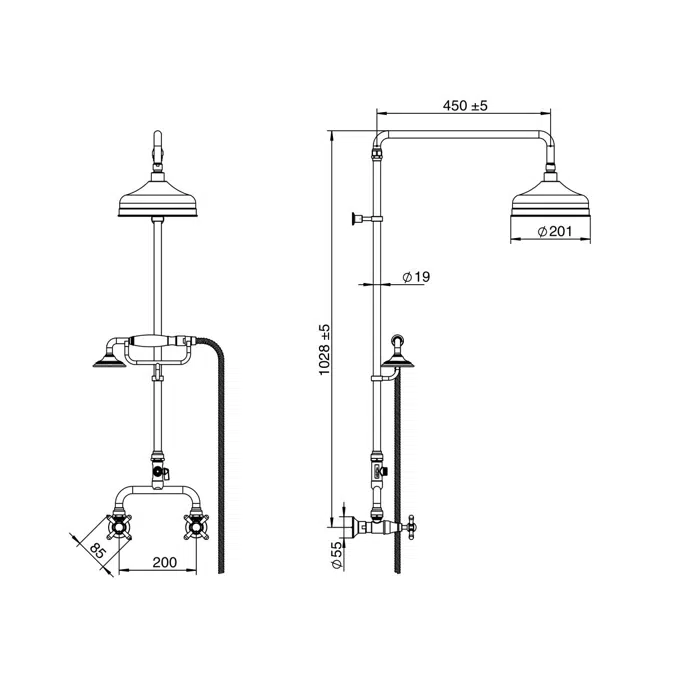 Milli Monument Edit Exposed Twin Telephone Shower Set Cross Handles Chrome (3 Star)