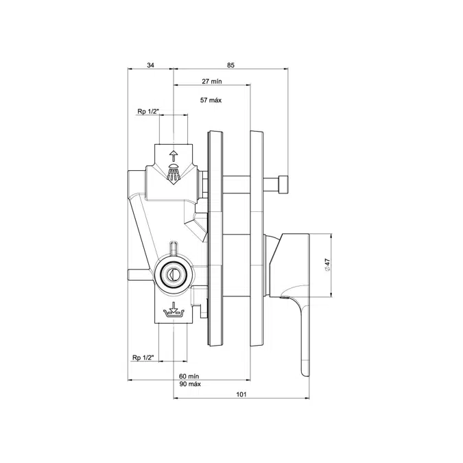 Roca L20 Shower Mixer Tap with Diverter Chrome