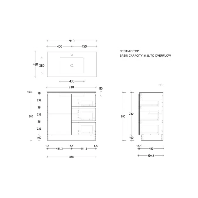 BIM objects - Free download! Posh Domaine 900mm Floor Mount Vanity Unit ...