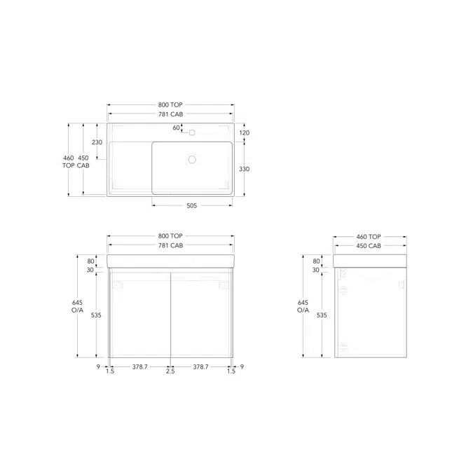 Roca Ona Vanity All Door Right Hand Bowl 800mm Light Oak