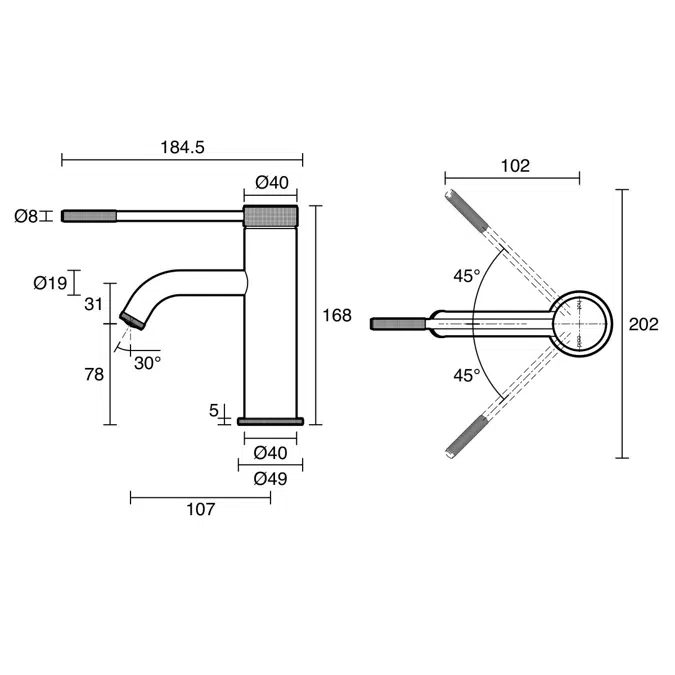 Milli Etch Basin Mixer Tap with Extended Lever Chrome (6 Star) Lead Free