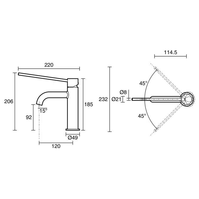 Mizu Drift Basin Mixer Curved Spout with Extended Lever Tap Brushed Gunmetal (6 Star) Lead Free