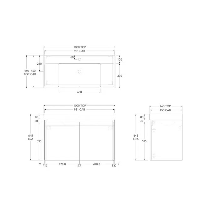 Roca Ona Vanity All Door Centre Bowl 1000mm Matte Grey