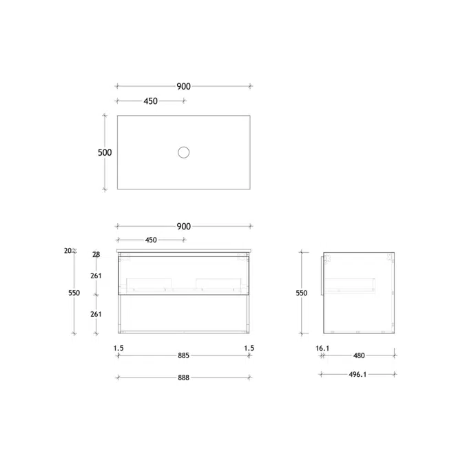 Posh Domaine 900mm Wall Hung Vanity Unit All-Drawer Open Shelf Cherry Pie Top (No Basin)