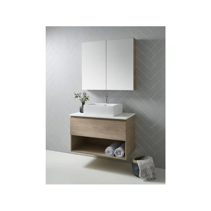 Posh Domaine 900mm Wall Hung Vanity Unit All-Drawer Open Shelf Cherry Pie Top (No Basin)