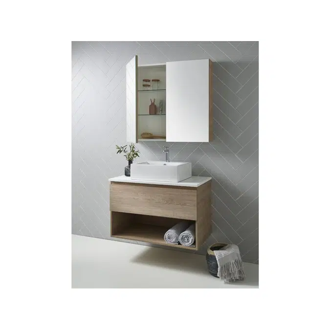 Posh Domaine 900mm Wall Hung Vanity Unit All-Drawer Open Shelf Cherry Pie Top (No Basin)