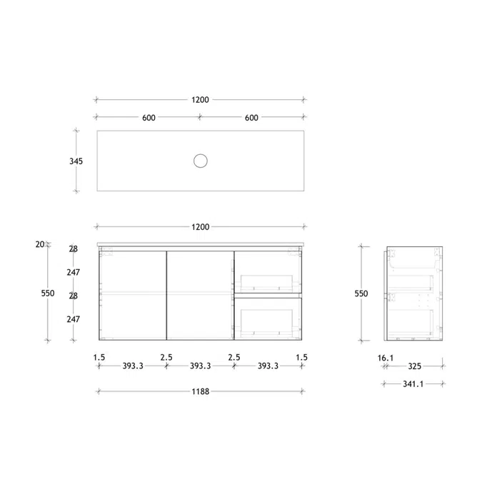 Posh Domaine 1200mm Ensuite Wall Hung Vanity Unit Single Bowl Cherry Pie Top (no basin)