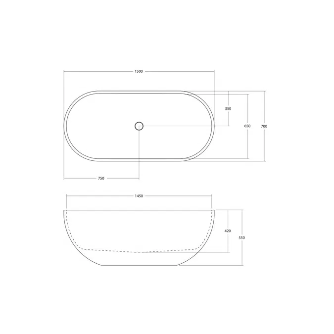 Omvivo Villa Freestanding Bath 1500mm x 700mm White Haven