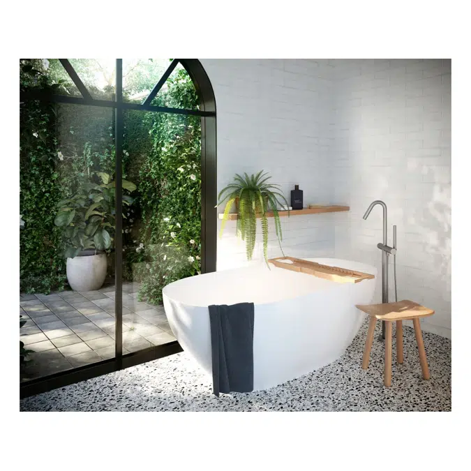 Kado Lussi Cast Solid Surface Freestanding Thin Edge Bath with Plug & Waste 1500mm White