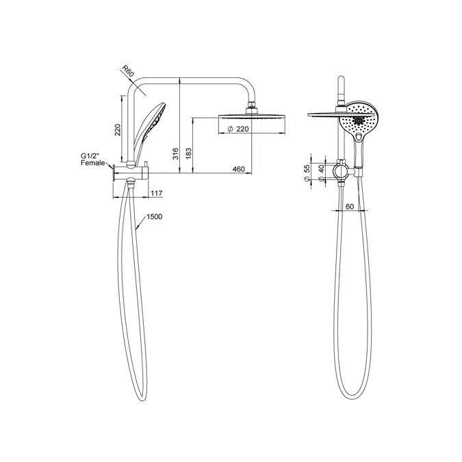 Posh Domaine Short Twin Shower Chrome (3 Star)