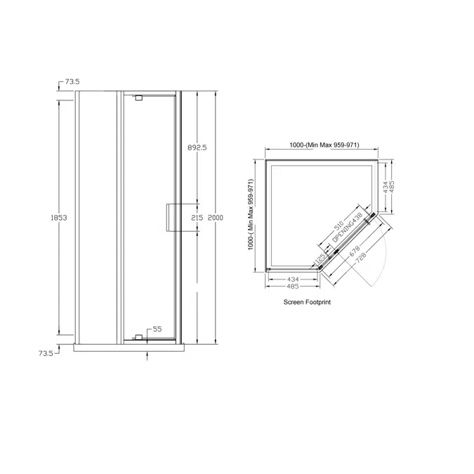 Posh Bristol Angled Shower System 1000 x 1000 x 2000mm