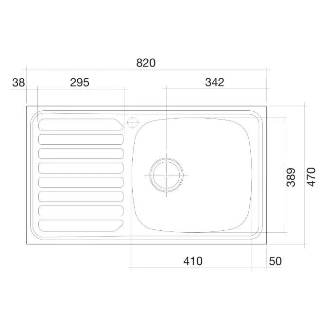 Base MK2 Single Bowl Sink 1 Taphole Right Hand Bowl 820mm Stainless Steel