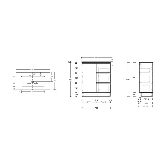 Posh Domaine 750mm Ensuite Floor Mount Vanity Unit Ceramic Top