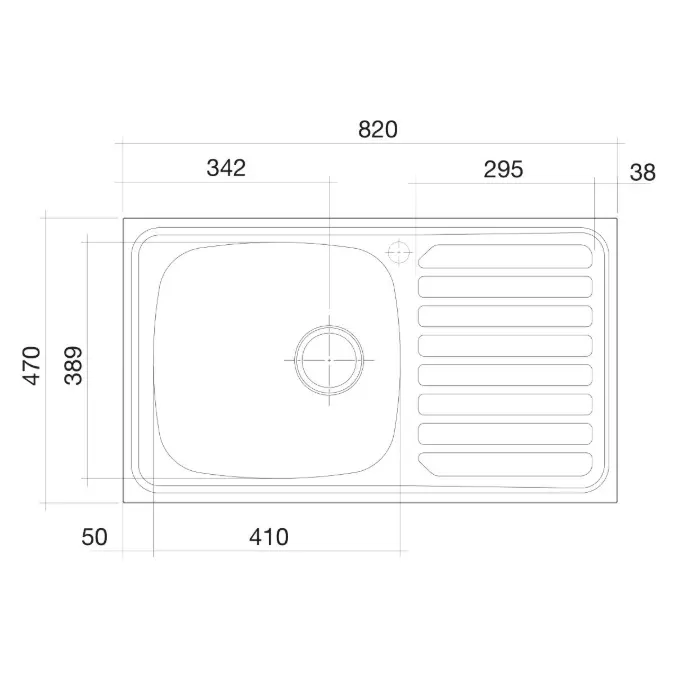 Base MK2 Single Bowl Sink 1 Taphole Left Hand Bowl 820mm Stainless Steel