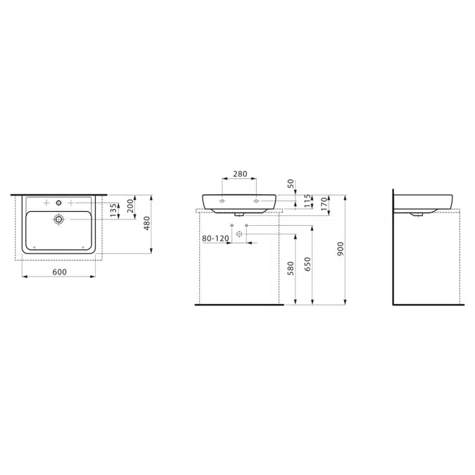 LAUFEN Pro A Wall/Counter Basin with Overflow & Fixing Bolts 1 Taphole 600 x 480mm White