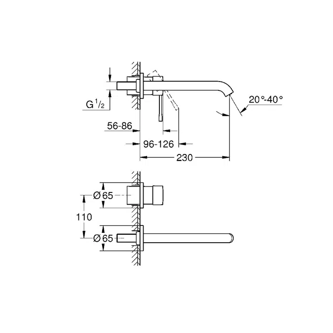 GROHE Essence New Wall Bath Mixer Tap Set 230mm Chrome