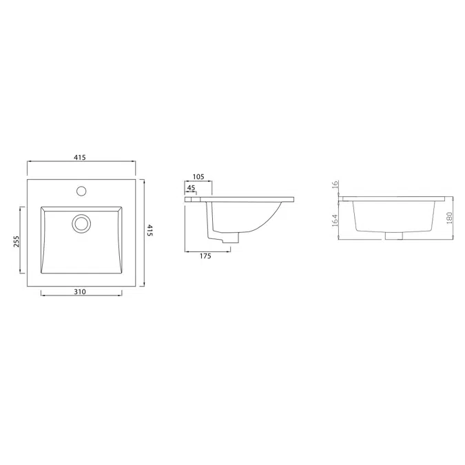 Kado Lux Vanity Basin 1 Taphole 415mm with Overflow White