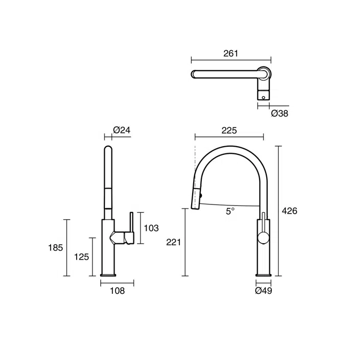 Mizu Drift Pull Out Gooseneck Sink Mixer Curve 2 Function Chrome (5 Star) Lead Free