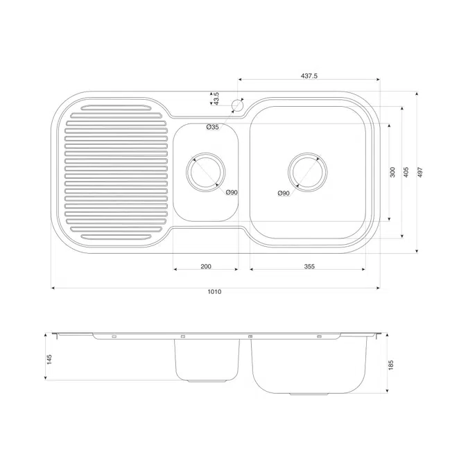 Base MK3 1 1/3 Bowl Sink 1 Taphole Right Hand Bowl 1010mm Stainless Steel