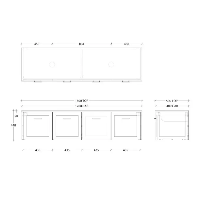 Kado Lux All Door 1800mm Double Bowl Wall Hung Cherry Pie
