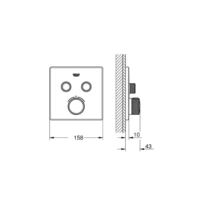 GROHE SmartControl Concealed Thermostatic 2 Button Square Chrome