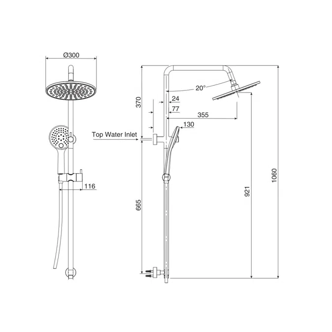 BIM objects - Free download! Mizu Drift Twin Rail Shower and 300 Brass ...