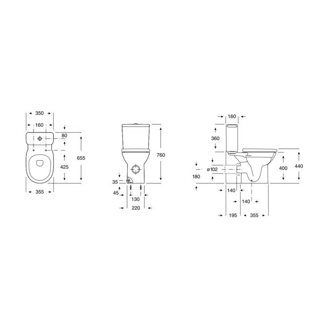 Objetos BIM - ¡Descarga gratis! Roca Debba Rimless Close Coupled P Trap ...