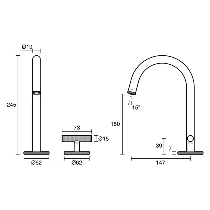 Milli Etch Progressive Hob Basin Mixer Tap Set Brushed Gunmetal (6 Star) Lead Free