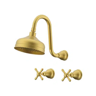 Image for Milli Monument Edit Gooseneck Shower Set Cross Handles Brushed Gold (3 Star)