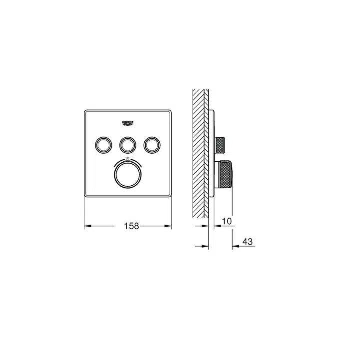 GROHE SmartControl Concealed Thermostat 3 Button Square Chrome