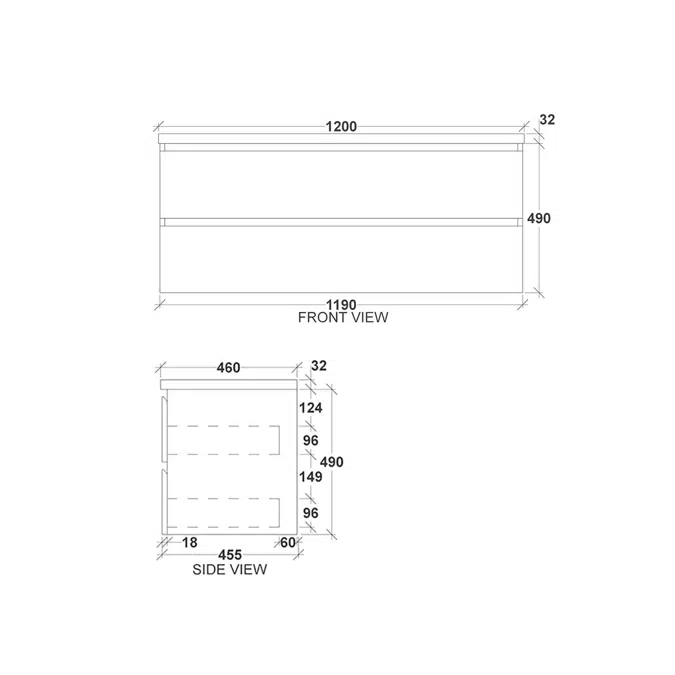 Kado Arc Timber Twin Drawer 1200 Vanity Timber 32mm Top