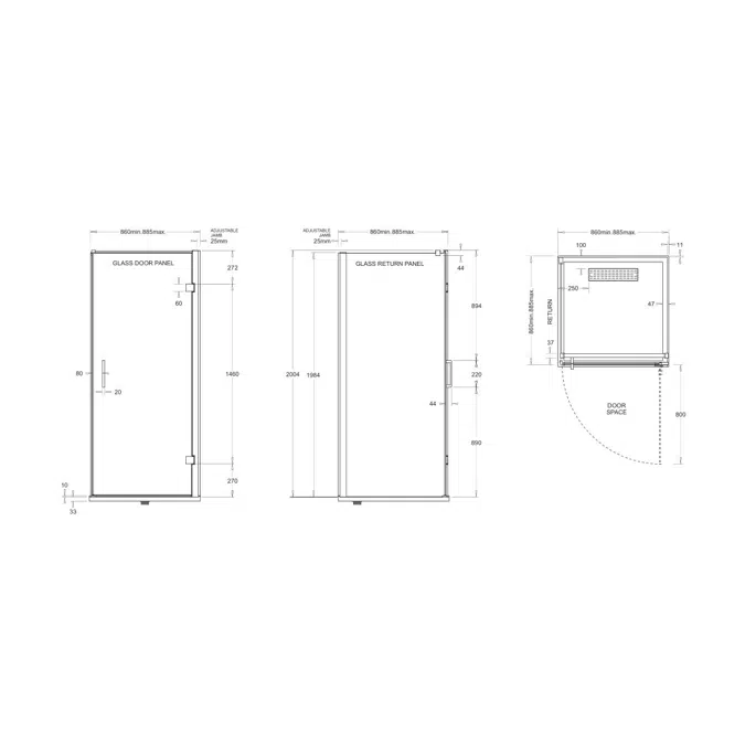 Posh Domaine MK2 900x900 Semi Frameless Left Hand Entry Base & Screen Only Shower System
