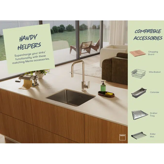 Memo Oscar Inset/Undermount Extended Single Bowl Sink 500mm Overflow No Taphole