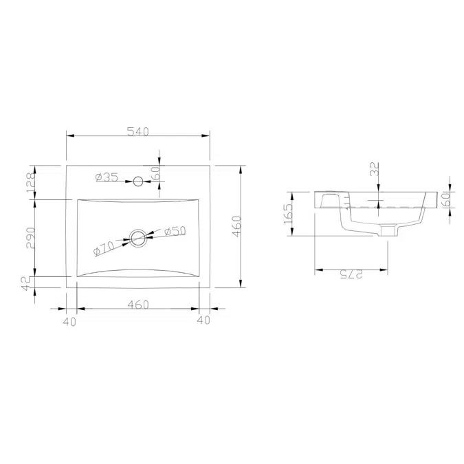 BIM objects - Free download! Posh Solus Semi Inset Basin 1 Taphole 540 ...