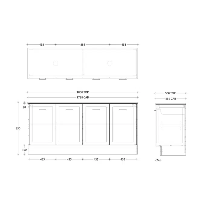 Kado Lux All Door 1800mm Double Bowl Floor Mount Cherry Pie