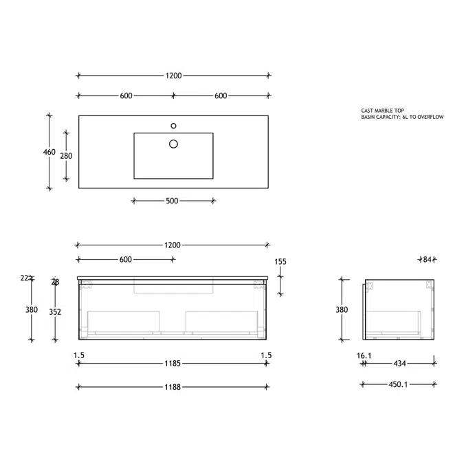 BIM objects - Free download! Posh Domaine All-Drawer 1200mm Single Bowl ...