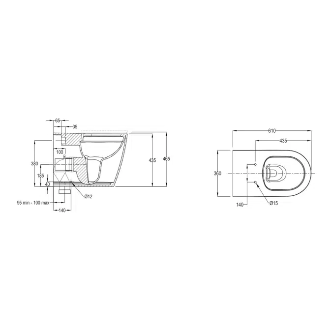 Wolfen Ambulant Back To Wall Rimless Pan with Double Flap Seat White (4 Star)