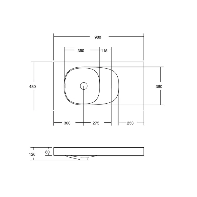 Kado Lussi 900mm Left Hand Wall Basin Side Shelf with Overflow No Taphole Matte White Solid Surface
