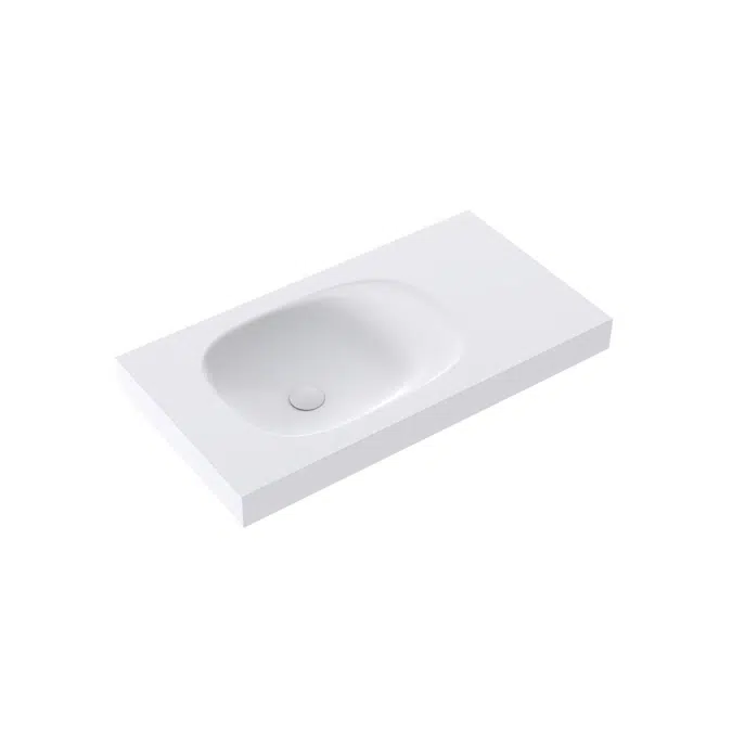 Kado Lussi 900mm Left Hand Wall Basin Side Shelf with Overflow No Taphole Matte White Solid Surface