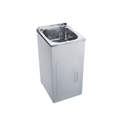 kuva kohteelle Base Compact Laundry Trough & Cabinet 1 Taphole 45 litres Stainless Steel/ White