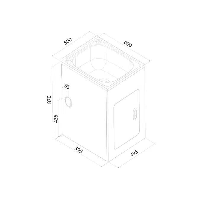 Base Compact Laundry Trough & Cabinet 1 Taphole 45 litres Stainless Steel/ White