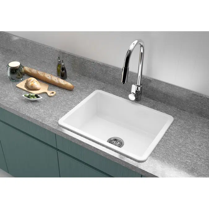 Memo Harper Single Bowl Inset/Undermount Sink 600mm Fireclay White