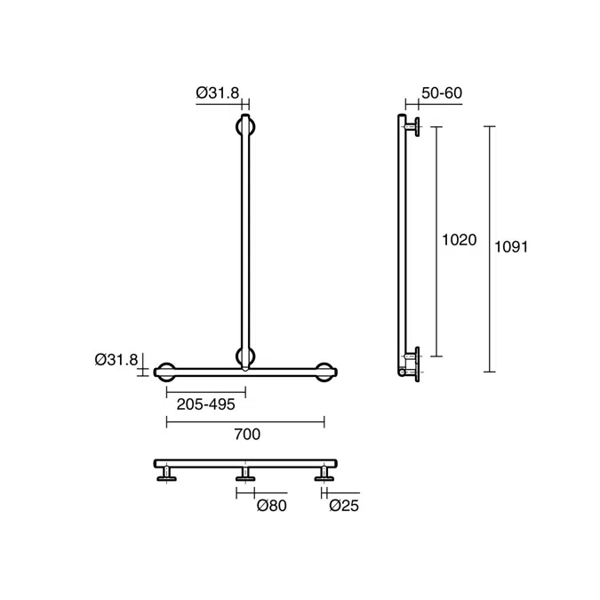 BIM objects - Free download! Mizu Drift Handshower Grab Rail 700 ...