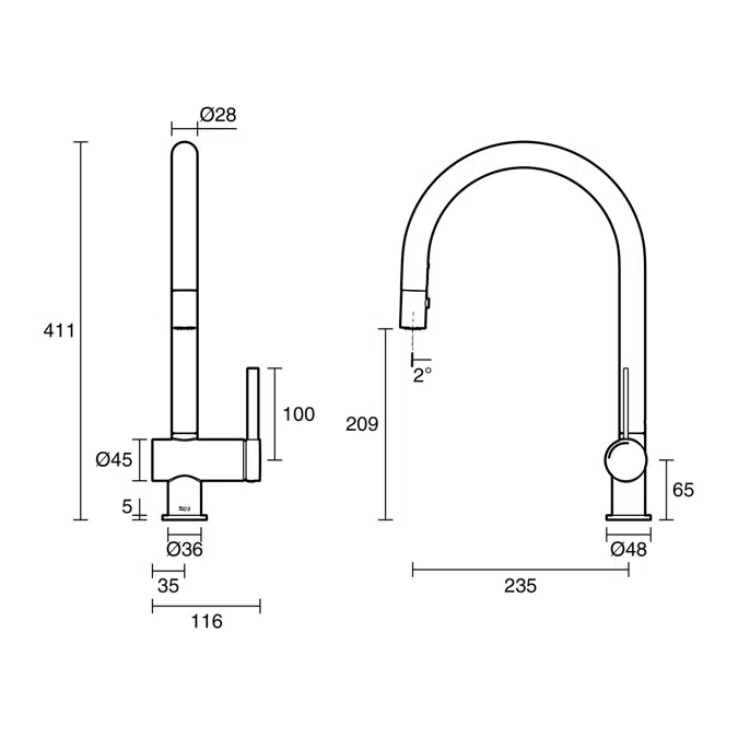 Roca Ona Gooseneck Pull Out Sink Mixer Tap 2 Function Brushed Nickel (5 Star) Lead Free