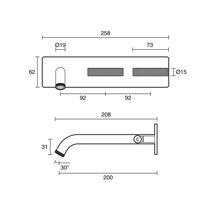 Milli Etch Wall Basin / Bath Hostess Tap System Matte Black (6 Star) Lead Free