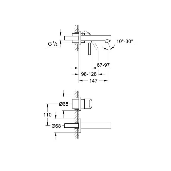 GROHE Concetto Wall Basin Mixer Tap Set 147mm Chrome (3 Star)