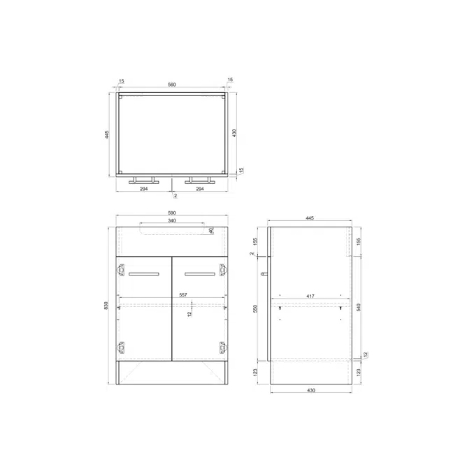 Posh Bristol MK2 600mm Vanity Unit with Kick Centre Bowl 2 Door 3 Taphole White
