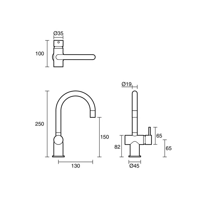 Sussex Scala Mini Basin / Sink Mixer Tap Small Curved Right Hand Chrome (5 Star)