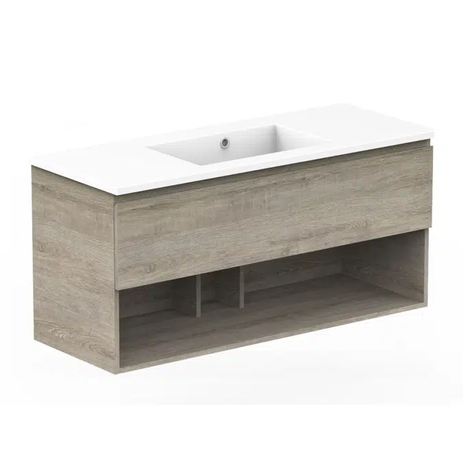 Posh Domaine Open Shelf All-Drawer 1200mm Single Bowl Basin Wall Hung Vanity Cast Marble Top
